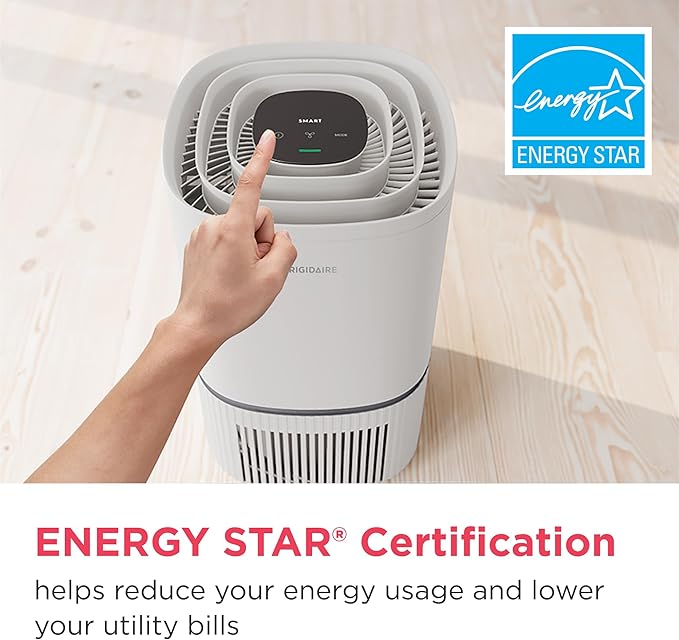 Frigidaire PureA300 HEPA Air Purifier with Wi-Fi for Small Bedrooms, Covers up to 850 Sq. Ft., 3-Stage Filtration, Energy Star Certification, Air Quality Monitoring, Smart Mode, Ultra Quiet, White-PawvioPets
