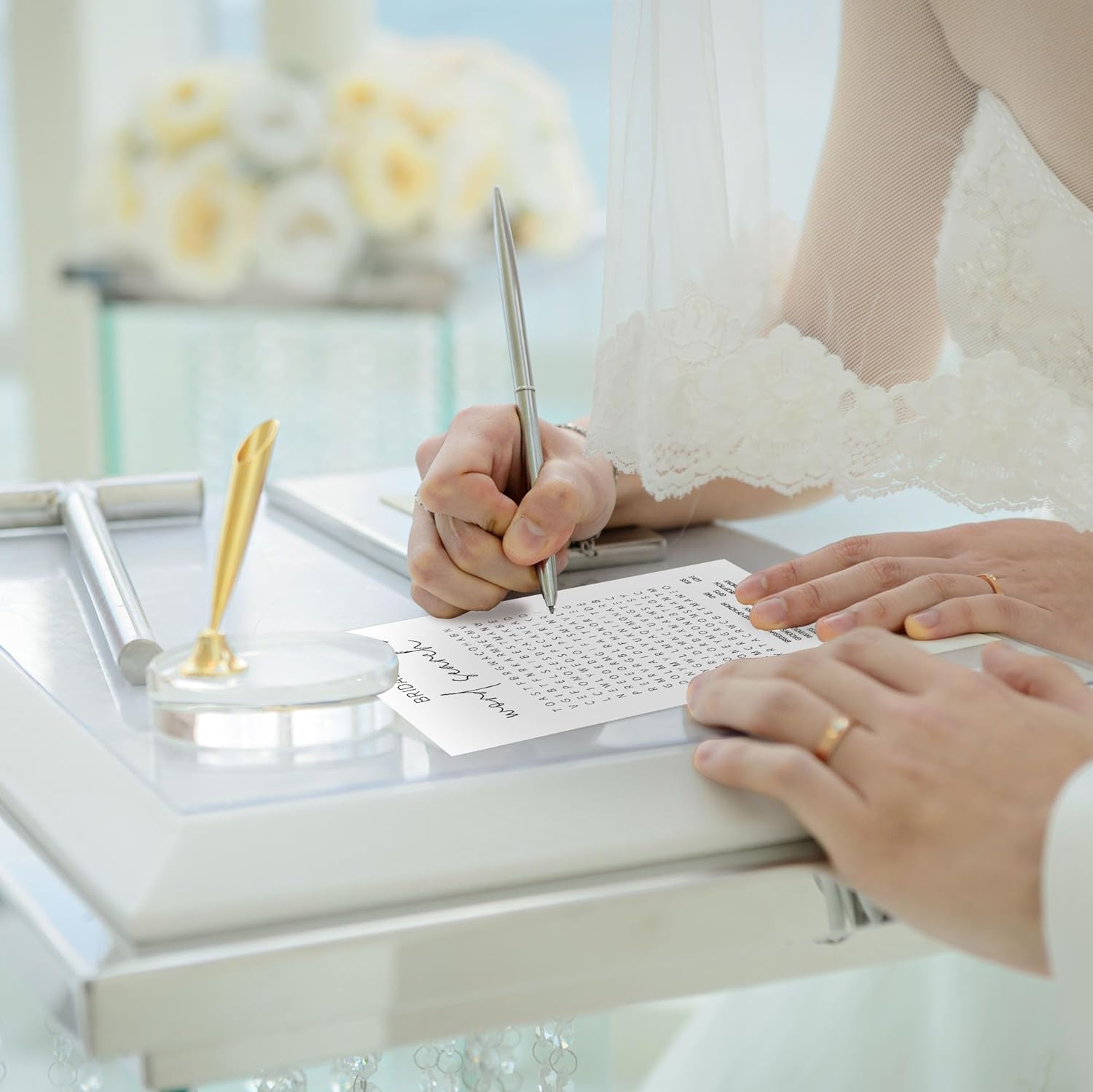 Bridal Shower Games, Word Search, 25Pcs Minimalist White Double-Sided Bridal Game Cards with 1 Answer Key, Wedding Shower Games for Guests, Engagement Bachelorette Party Supplies - A05