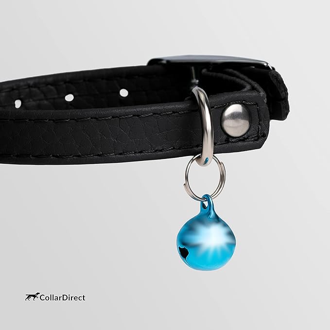 CollarDirect Leather Cat Collar, Kitten Collar with Removable Bell Black Blue Red Orange Lime Green (8-11 Inch, Black)-PawvioPets