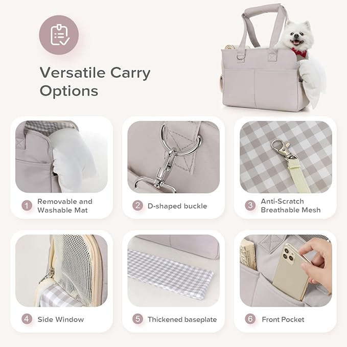 Dog Purse Carrier for Small Dogs, Soft Soft Sided Folding Dog Carriers for Small Dogs Medium Cats Puppies up to 15 Lbs, Washable Breathable Puppy Carrier for Outdoor Travel (Large Gray)-PawvioPets