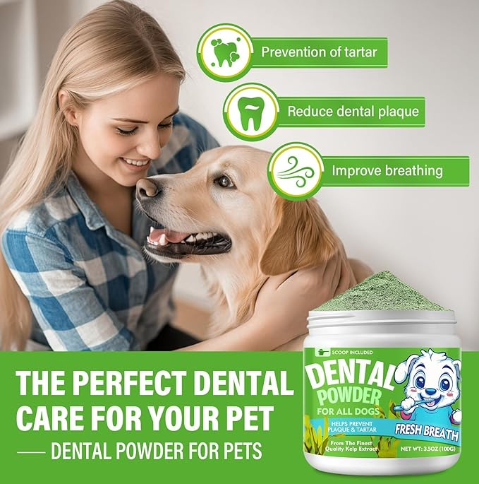 Dog Dental Powder, Dog Breath Fresh Powder, Teeth Cleaning, Reduce Bad Breath & Plaque, Suitable for Dogs and Cat (100g)-PawvioPets