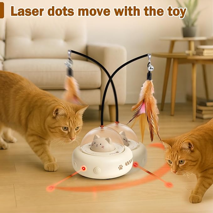 AIERSA Interactive Cat Toys for Indoor Cats, Automatic Enrichment Toy with LED Light and Feather for Cats and Kittens, Moving Self Play Stimulation Toy for Cat Lover Gifts-PawvioPets