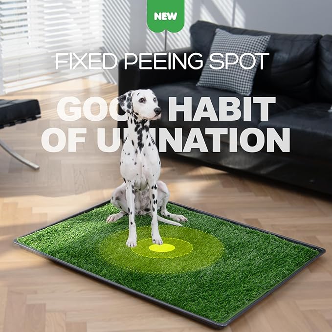 Dog Grass Pad with Tray, 34×23in Large Litter Box, 2×Grass Pad for Dogs Potty Washable, Thick Soft Odor-Free Hemmed Dog Pee Grass, Indoor Potty Training Balcony-PawvioPets