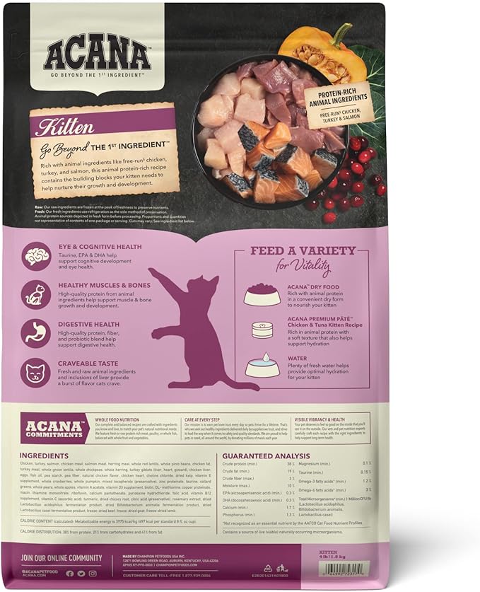 ACANA Highest Protein Dry Cat Food Kitten Recipe 4lb Bag-PawvioPets