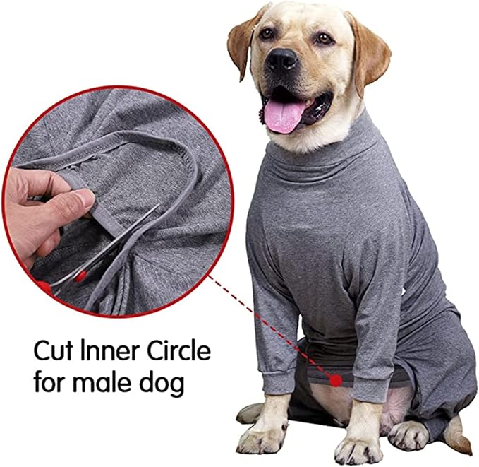 Dog Recovery Suit, Abdominal Wound After Surgery Wear, Prevent Licking Wounds, E-Collar & Cone Alternatives, Long Sleeve Postoperative Shirts Dog Bodysuit Prevent Shedding(Medium, Grey)-PawvioPets