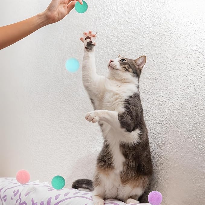 50 Pcs Cat Toy Balls 1.2-inch Colorful Cat Pom Pom Balls Soft Interactive Kitten Ball Cats Exercise Toys Fuzzy Kitten Interactive Playing Quiet Toy for Cats Pet-PawvioPets