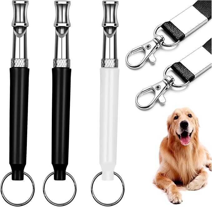 3 Pack Dog Whistle to Stop Barking Neighbors Dog - Adjustable Ultrasonic Silent Dog Whistle for Professional Training & Bark Control, with Lanyard (Black/White) - Effective Recall & Long Range-PawvioPets