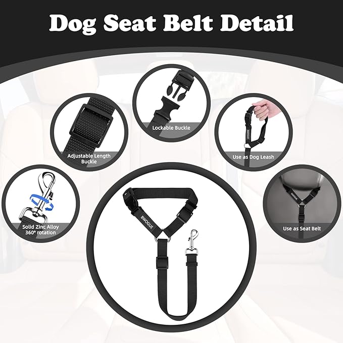 BWOGUE Pet Dog Cat Seat Belts, Car Headrest Restraint Adjustable Safety Leads Vehicle Seatbelt Harness (1 Pack)-PawvioPets