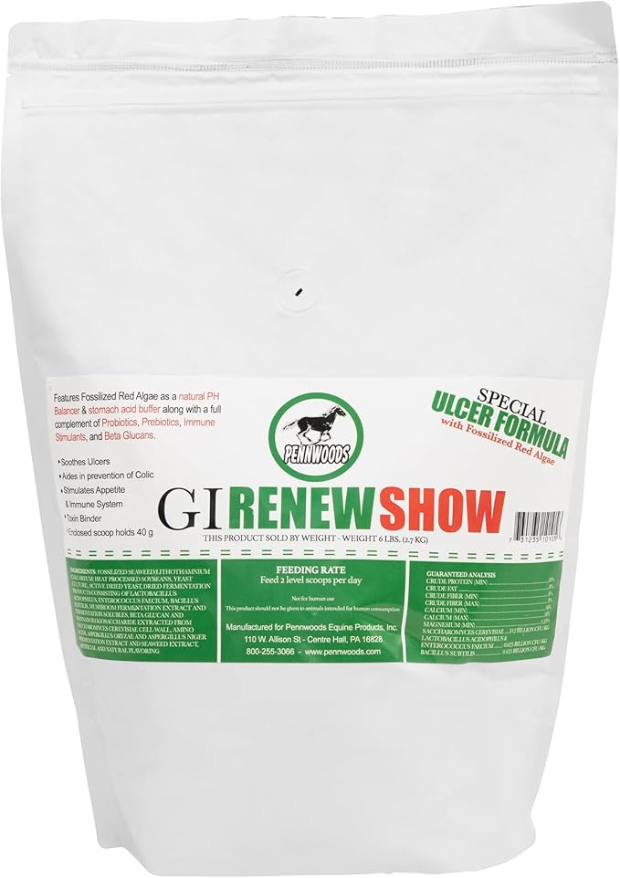GI Renew Show, Probiotics for Equine, Immune and Appetite Stimulation, Prebiotics, Digestive Enzymes | Horse Supplement Providing Ulcer Relief and Treatment, Organic Toxin Binder, 6 LB Bag-PawvioPets