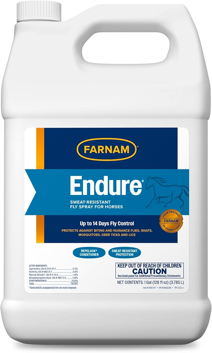 Farnam Endure Sweat-Resistant Fly Spray for Horses, Lasts Up to 14 Days, Protects Against Flies, Gnats, Mosquitoes, Ticks & Lice, 128 oz.-PawvioPets