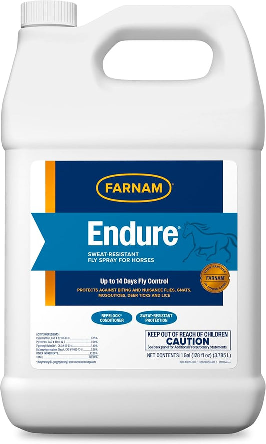Farnam Endure Sweat-Resistant Fly Spray for Horses, Lasts Up to 14 Days, Protects Against Flies, Gnats, Mosquitoes, Ticks & Lice, 128 oz.-PawvioPets
