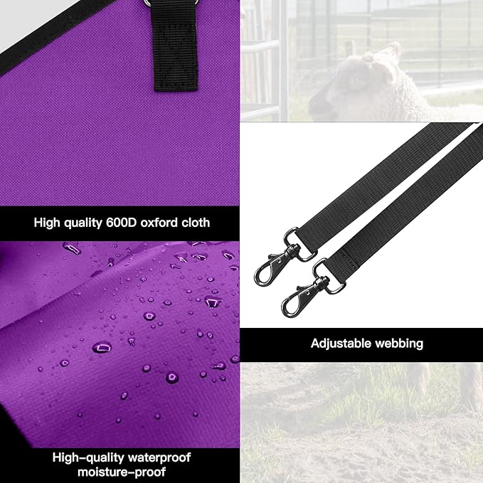 3 Packs Goat Hay Feeder,Hay Bags for Goats,Horses,Sheep,Premium 600D Oxford Cloth,with Metal Fastener and Adjustable Open Feed Hole for Slow Feeding. (2Purple + 1Black)-PawvioPets