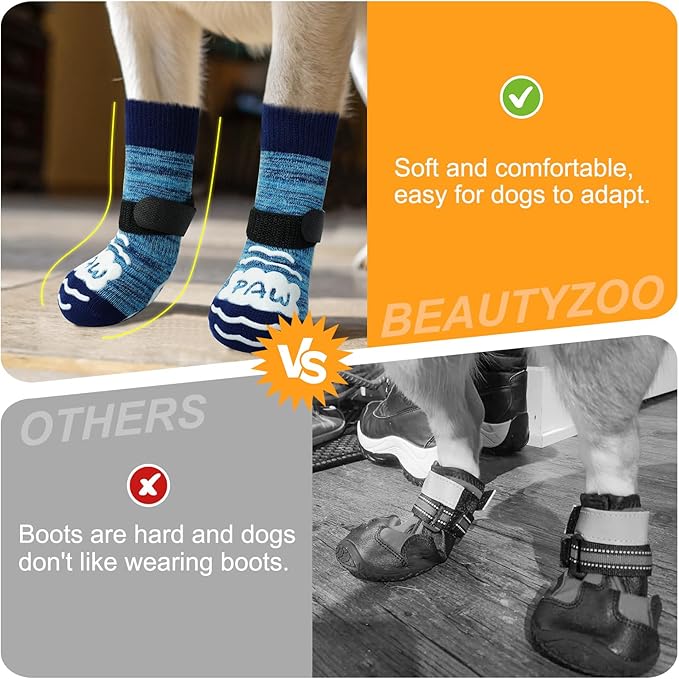 BEAUTYZOO Anti-Slip Dog Socks,Dog Shoes for Hot/Cold Pavement,Paw Protectors with Grips 3 Pairs for Puppy Small Medium Large Senior Old Dogs,Dog Socks to Prevent Licking and Hardwood Floor Protection-PawvioPets