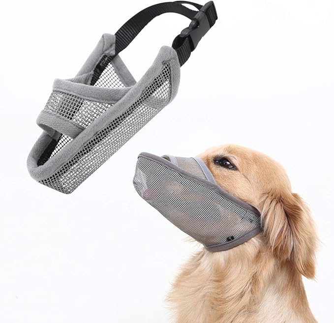 Crazy Felix Nylon Dog Muzzle for Small Medium Large Dogs Dachshund Beagle Poodle Labrador, Air Mesh Breathable and Drinkable Pet Mouth Guard for Anti-Biting Chewing Scavenging(M, Grey)-PawvioPets