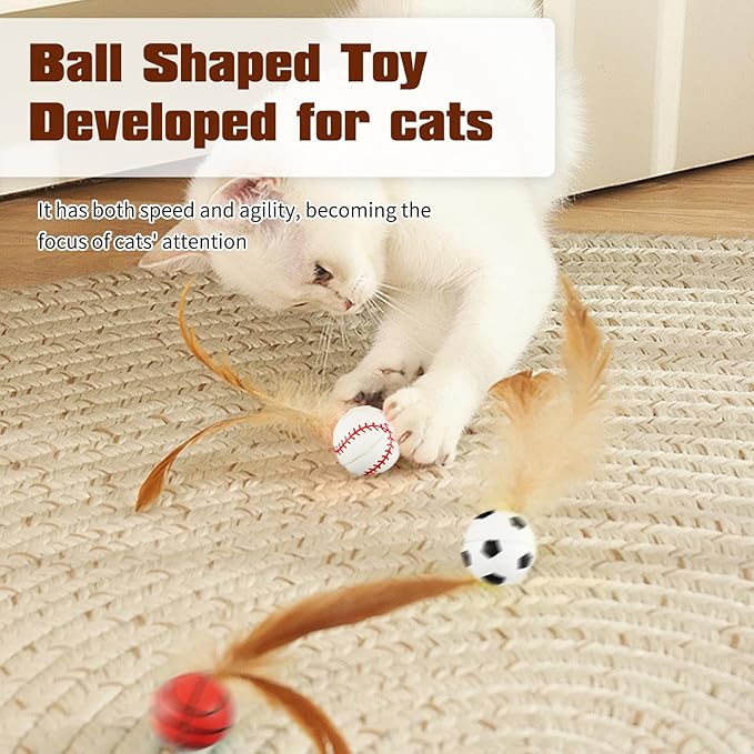 6 Pcs Feather Ball Cat Toy,Interactive Feather Bouncy Ball Toy Set for Cats,Mini and Elastic,Suitable for Pets to Play Indoors and Outdoors-PawvioPets
