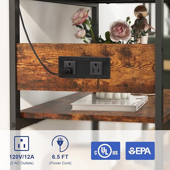 20-29 Gallon Fish Tank Stand With Power Outlets, 3-Tier Metal Aquarium Stands, Breeder Reptile Tank Stand with Shelf for Home Office, 660LBS Capacity, 29.5 x 15.8 x 30.1 inches, Brown-PawvioPets