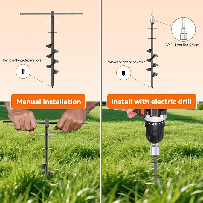 Dog Tie Out Stake, Heavy Duty Dog Tie Out Stake for Large Dogs up to 210 lbs, Ground Anchor for a Dog Cable, Leash, Lead Tether, Dog Accessories Trampoline Stakes 1-Pack (Black)-PawvioPets