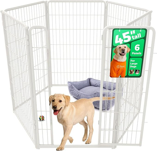 FXW Homeplus Unleashed Indoor Dog Playpen - Stress-Free and Safe Play, Heavy Duty 45 Inch 6 Wire Panels Dog Pen for Large Dogs, White│Patented-PawvioPets