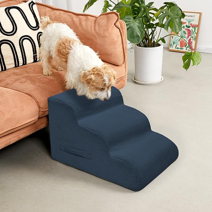 Dog Steps for Small Dogs, 4-Step Pet Ramp Stairs for High Beds and Sofa, Non-Slip Pet Stairs for Small Dogs and Cats, Removable and Easy to Clean Cover, Navy-PawvioPets