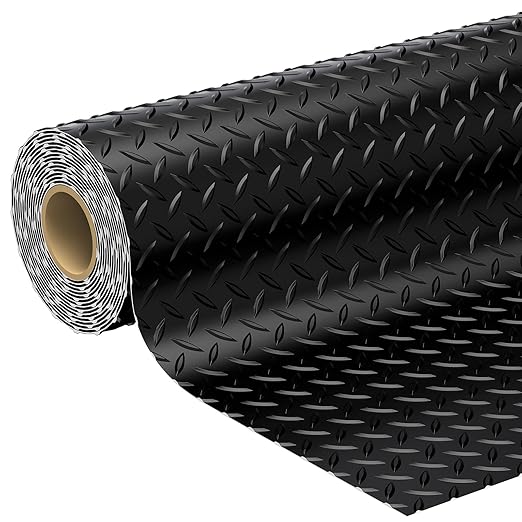 7.8 x 22 FT Garage Floor Mat, 2.8mm Thickness Diamond Plate Vinyl Garage Flooring Roll for Under Car, Large Size 172 SQFT for Large SUVs, MPV, Pickup Truck, RV, Black-PawvioPets