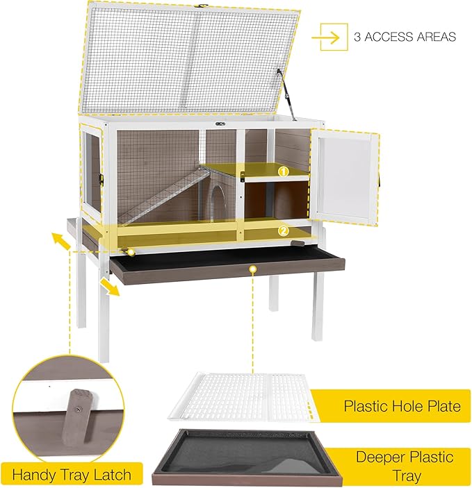 Aivituvin Wooden Guinea Pig Cages Indoor with Removable Stand, Anti Chewing Rabbit Hutch with Ramp and Wire Mesh, 2 Story Small Animals House Habitat with Pull Out Tray (Brown)-PawvioPets