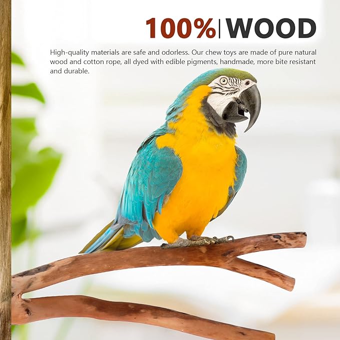 2pcs Bird Parrot Perch Stand Poles, Natural Wooden Parrot Perch for Cage, Branches Fork Rod for Small Parakeets Cockatiels Conure Lovebirds Bird Cage Accessories-PawvioPets