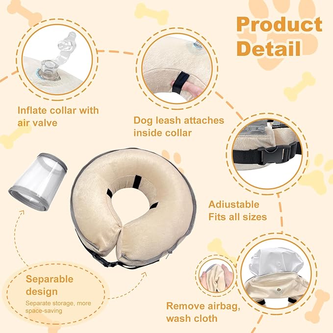 Dog Cone Collar with Enhanced Anti-Licking, Inflatable Dog Cone After Surgery, Adjustable Size with Soft Padding for Small Medium Large Dogs - Pale Yellow/L-PawvioPets