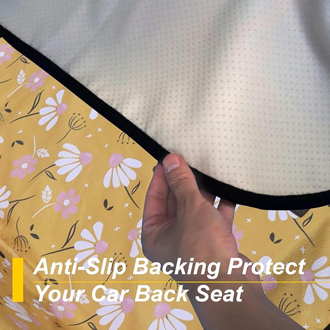 Back Seat Cover for Car Trucks Van SUV,Waterproof Rear Bench Towel Seat Covers for Dogs and Kids,Automotive Backseat Protector (Chamomile and Yellow)-PawvioPets