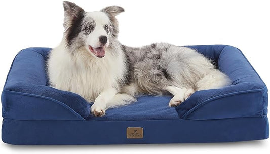 Bedfolks Orthopedic Dog Bed, Big Waterproof Dog Sofa Bed for Large Dogs, Egg Foam Pet Couch Bed with Removable Washable Cover and Nonslip Bottom, Navy Blue-PawvioPets