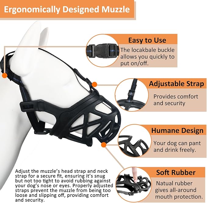 BARKLESS Dog Muzzle, Basket Muzzle for Biting, Chewing and Scavenging, Humane Cage Mouth Cover, Perfect for Grooming and Training Small, Medium, Large Aggressive Reactive Dogs (M, Black)-PawvioPets