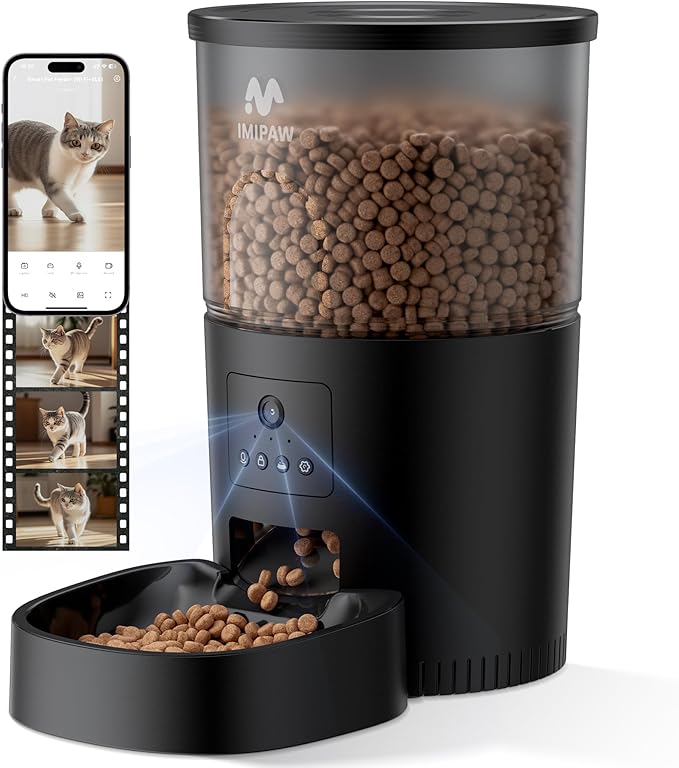 Automatic Cat Feeder with Camera, 1080P HD AI Pet Recognition Recording, 5G WiFi APP Remote Control, Timed Programmable Food Dispenser, Two-Way Audio, with Night Vision Function and Desiccant-PawvioPets