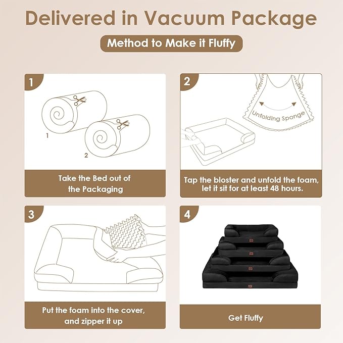 EHEYCIGA Orthopedic XL Dog Beds, Waterproof Memory Foam Dog Bed for Extra Large Dogs, Non-Slip Bottom and Egg-Crate Foam Big Pet Couch Bed with Washable Removable Cover, Black-PawvioPets