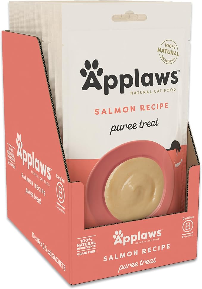 Applaws Lickable Cat Treats, Natural Grain-Free Purée, Limited Ingredient, Salmon Squeeze Up Cat Treats (60 x 0.5 oz Sachets)-PawvioPets