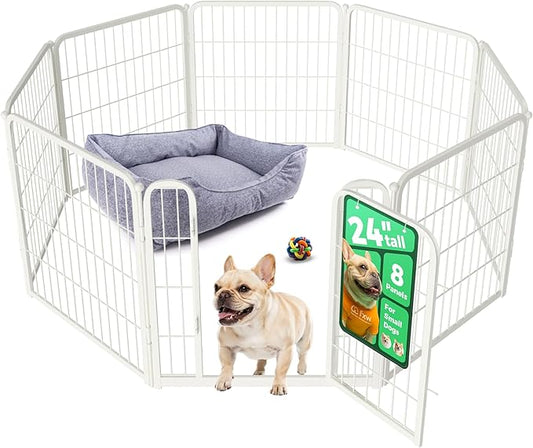 FXW Homeplus Unleashed Indoor Dog Playpen - Stress-Free and Safe Play, Heavy Duty 24 Inch 8 Wire Panels Dog Pen for Puppy and Small Dogs, White│Patented-PawvioPets