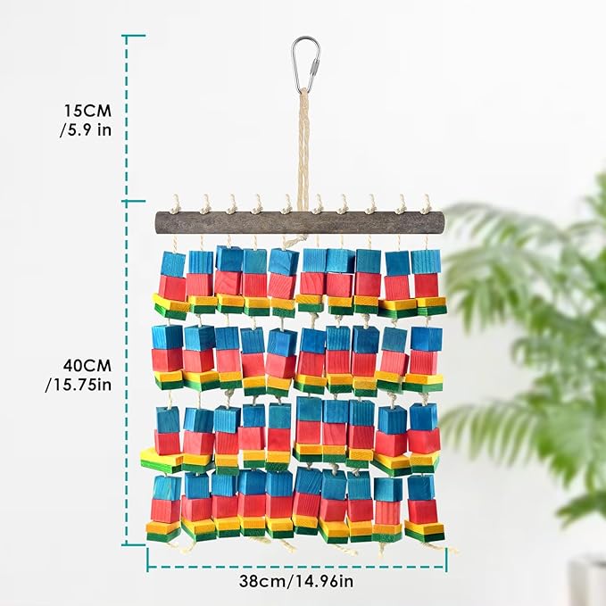 Extra Large Bird Toys, 21.6inch XL Macaw African Grey Parrot Chewing Toys, Natural Wooden Block Knots Tearing Toy Parrot Cage Accessories for Big Birds-PawvioPets