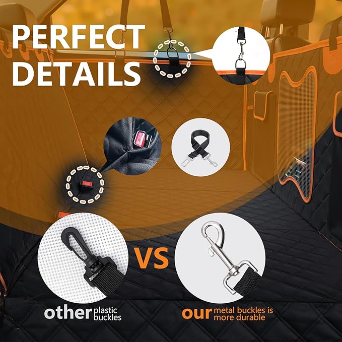 Back Seat Extender for Dogs,Dog Car Seat Cover for Back Seat with Hard Bottom Holds 500 lbs,Car Seat Protector,Waterproof Extender for Dogs,Dog Hammock,600D Nonslip,Pet Bed for Cars,SUVs, Small Trucks-PawvioPets