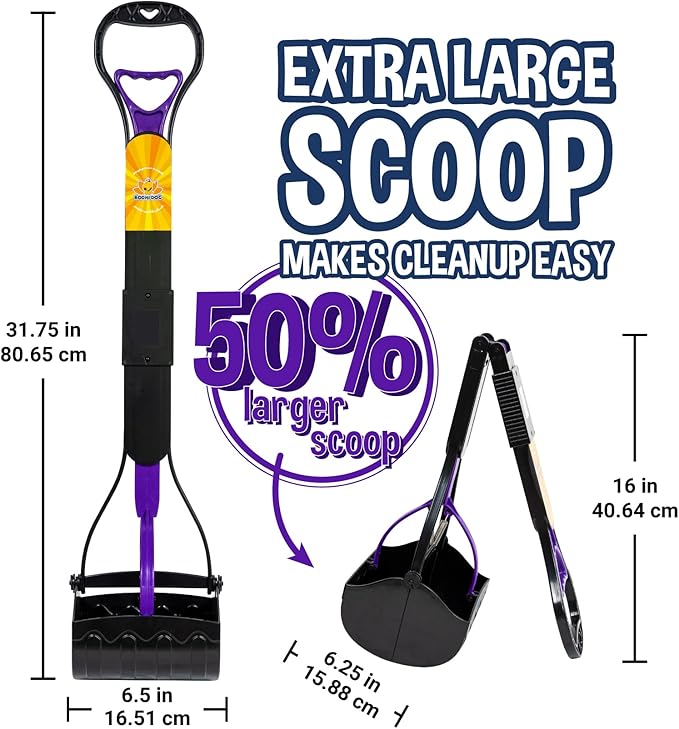 Bodhi Dog Large Foldable Pooper Scooper - 32” Long Handle, Lightweight Portable Pooper Scooper for Small & Large Dogs - Easy to Use - Made with Premium Durable Materials (Purple)-PawvioPets