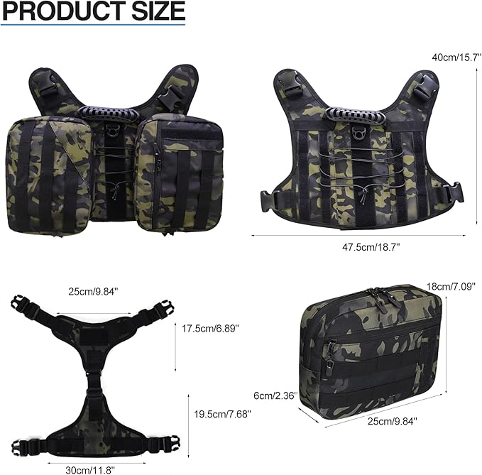 BYGD Dog Saddle Backpack for Hiking, Lightweight Waterproof Harness with Removable Bags for Large Dogs, Outdoors (Camo)-PawvioPets