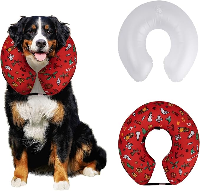 CuteBone Inflatable Dog Cone with Removable Soft Fleece Covers for Small/Medium/Large Dogs and Cats Neck Donut Collar After Surgery GWB07L-PawvioPets