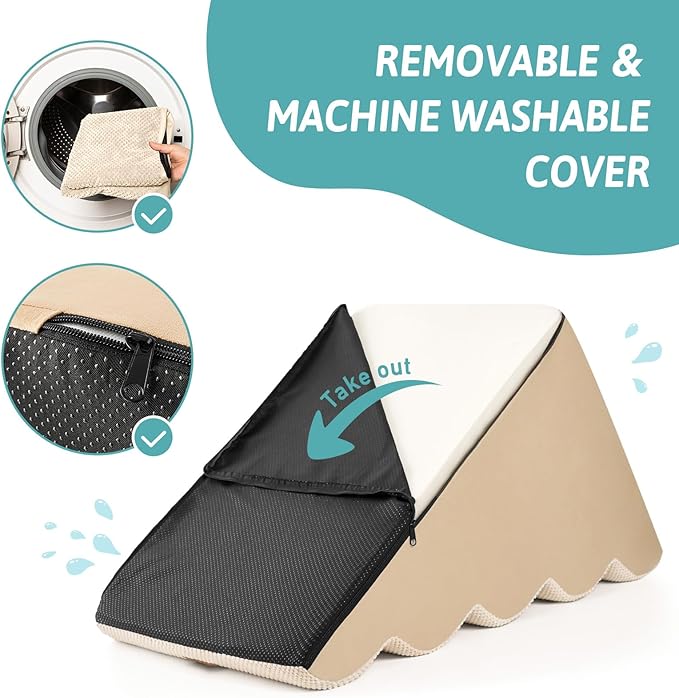 Extra Wide Dog Stairs 19.7" Width, Pet Step for Small Medium/Large Dog, Puppy or Cat, Pet Ramp for High Bed or Car, High Density Foam Ladder, Stable, 5 Step, 19.7x33x22.4 in, Beige-PawvioPets