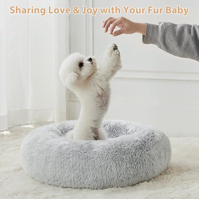WNPETHOME Calming Dog Bed Cat Bed Donut, Faux Fur Pet Bed Self-Warming Donut Cuddler, Comfortable Round Plush Dog Beds-PawvioPets