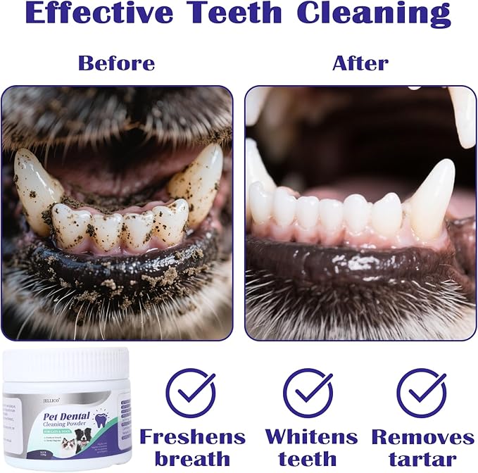 Dog Teeth Cleaning Powder, Dog Dental Powder and Cats Breath Freshener, Bad Breath & Tartar Remover for Pets, Suitable for Large, Medium & Small Canine(Blue)-PawvioPets