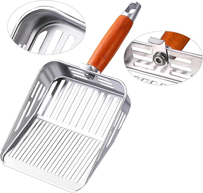 304 Stainless Steel Cat Litter Scoop, One-Piece Pressed Design with No Weld Spots, Durable Anti-Break Handle, Dual Slot Sizes, Easy to Clean, Filters Small Litter Clumps Litter Scoop-PawvioPets