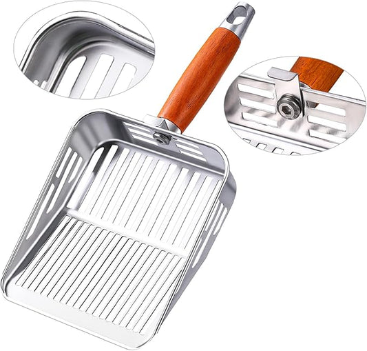 304 Stainless Steel Cat Litter Scoop, One-Piece Pressed Design with No Weld Spots, Durable Anti-Break Handle, Dual Slot Sizes, Easy to Clean, Filters Small Litter Clumps Litter Scoop-PawvioPets