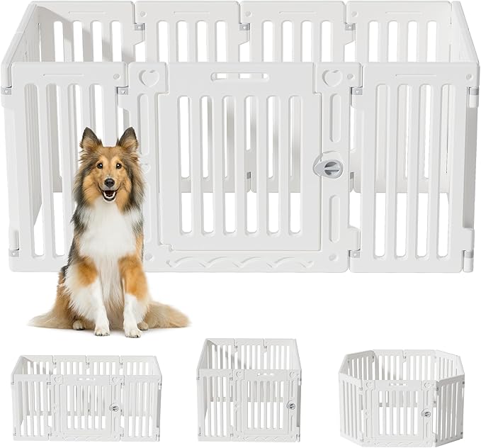 Dog Playpen with Door, DIY Shape Combination Puppy Pen,25.5" H 10-Panel Dog Fence,Non-Slip & Secure Pet Gate, Easy to Assemble-PawvioPets