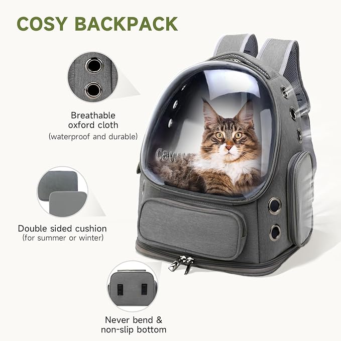Cat Backpack Carrier, Breathable Cat Carrier Large Space Bubble Pet Backpack for Kitty Small Dog up to 12lbs, Transparent & Foldable Pet Carrier for Travel Hiking-PawvioPets