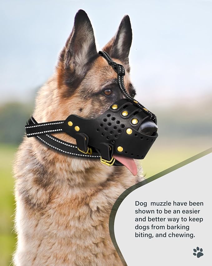 Dog Muzzle, Leather Basket Soft Muzzles Medium Large Breeds, Pitbull Dog Muzzle Amstaff Staffordshire Terrier, German Shepherd Dalmatian Doberman Adjustable (M)-PawvioPets