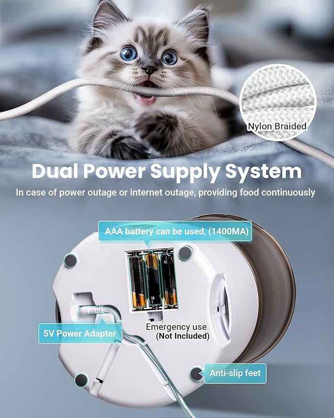 Automatic Cat Feeder for 3 Cats, 6L/25 Cups Smart WiFi Pet Feeder, Strong Anti-Jam System, Dual-Effect Desiccant Cat Food Dispenser, with 10S Voice Recorder for Cats and Small Dog(White)-PawvioPets