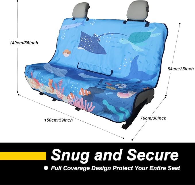Back Seat Cover for Car Trucks Van SUV,Waterproof Rear Bench Towel Seat Covers for Dogs and Kids,Automotive Backseat Protector (Seaworld)-PawvioPets