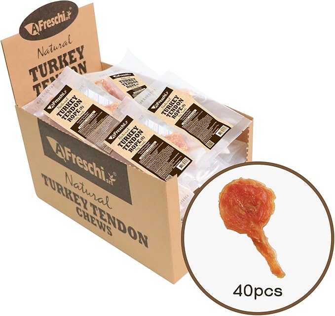 Afreschi Natural Turkey Tendon Lollipop 40 Units/Box, Dog Treat for Signature Series, All Natural Human Grade Puppy Chew, USA-Sourced Turkey Tendon, Rawhide Alternative-PawvioPets
